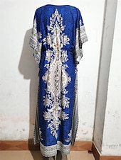 billiga Bohemklänningar-Dam Maxiklänning Vardagsklänning Boho Chic klänningar Boho-klänning bohemliv söt stil Stylish Semester Dagligen Strand Lös passning Grafisk Kortärmad V-hals Rubinrött Blå Sommar Vår Höst