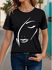 economico Maglietta Arte &amp; Design-Per donna maglietta Nero Bianco Rosso Floreale Manica corta Informale Giornaliero Essenziale Rotonda Standard S