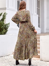 billige Boho-kjoler-Dame Maxikjole Uformell kjole Boho-kjole Fritid Lanterne Erme Hjem Arbeid Daglig Normal Grafisk Langermet V-hals Blå Grønn Regnbue Sommer Vår Høst Vinter