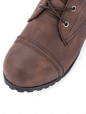 cheap Combat Boots-Versatile Brown Leather Lace-Up Boots with Military Flair for Women - Perfect for Fall and Winter Everyday Wear