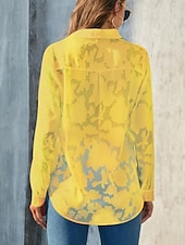 billige Blonder topper-Kvinners hvite elegante blonde topper øyelet bluse uformell ensfarget vanlig topper lang erm skjortekrage knapper lomme vanlig passform daglig romantiske petite topper sommerferie slitasje hvit gul