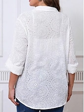 economico Top in Pizzo-Top in pizzo elegante bianco da donna blusa all&#039;uncinetto floreale top regolari maniche lunghe colletto a camicia bottoni vestibilità regolare abbigliamento quotidiano romantico top petite estivi per