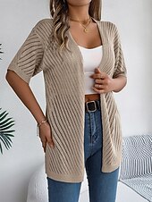 abordables Cardigans et vêtements d&#039;extérieur-Femme Pull Chandail Gilet Cardigan Décontractées Flexible Couleur monochrome A côtes Ouvrir le devant Tricoté Manches courtes Hauts réguliers Tricoter Extérieur du quotidien Fin de semaine Blanche