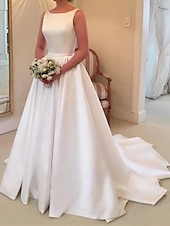 levne Svatební šaty-Formální boho svatební šaty ball gown V výstřih lodičkový výstřih bez rukávů kaplový vlak jersey nevěstin oblek nevěstinské šaty s drapováním a kapsou