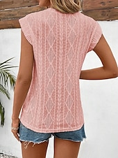 billige Tanks og camisole til kvinner-Kvinnes Camisole Tank Top Ensfarget Grunnleggende Hverdagslig Kortermet Rund U-ring Regular Topper Daglig Hull Hvit Rosa Beige Sommer Vår