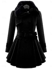 cheap Winter Coats-Women&#039;s Coat Pea Coat Windproof Warm Patchwork Buttons Elegant Fashion Solid Color Daily Turndown Regular Fit Long Sleeve Outerwear Black Khaki Fall Winter