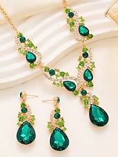 abordables Collier pour femme-ensemble de bijoux en cristal vert pour femme avec collier en forme de larme et boucles d&#039;oreilles assorties, style élégant pour les mariages et les événements formels