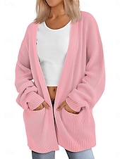 cheap Casual Jackets-Women&#039;s Sweater Cardigan Elegant Fashion Streetwear Pure Color Open Front Pocket Knitted Long Sleeve Regular Tops Knit Outdoor Daily Weekend Pink Brown Fall Winter