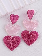 baratos Brinco Feminino-brincos femininos de coração com glitter, design em camadas rosa e branco, joias leves e modernas para o dia dos namorados, festas e presentes