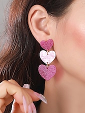 baratos Brinco Feminino-brincos femininos de coração com glitter, design em camadas rosa e branco, joias leves e modernas para o dia dos namorados, festas e presentes