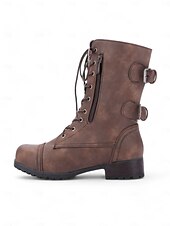 cheap Combat Boots-Versatile Brown Leather Lace-Up Boots with Military Flair for Women - Perfect for Fall and Winter Everyday Wear