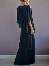 voordelige Vloerlengte-ts strand bruiloft a-lijn moeder van de bruid jurk formele bruiloft gast elegante bateau hals vloer lengte chiffon halve mouw met ruches drapering laag 2025