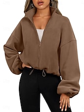 billiga Kappor och trenchcoats-Dam Vinterkappa Vinterjacka Utomhus Gata Dagligen Höst Vinter Normal Täcka Normal Håller värmen Andningsfunktion Samtida Stylish Jacka Långärmad Ensfärgat Med fickor Blixtlås i fullängd Blå Brun Kaki