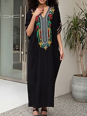abordables Robes Bohémiennes-Femme Robe Maxi Robe casual robe boheme Décontractées Vacances du quotidien Standard Floral Demi Manches Col V Rouge Bleu Dorée Eté Printemps Automne