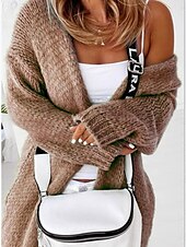 preiswerte grafische Oberbekleidung-Damen Pullover Strickjacke Elegant Modisch Strassenmode Einfarbig Mit Kapuze Strick Langarm Normale Oberteile Stricken Outdoor Täglich Wochenende Grün Khaki Herbst Winter