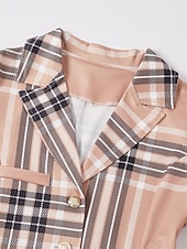 voordelige Tweedelige sets-Dames Blazer Chinese Lange mouw Overhemdkraag Ruitjes Lapwerk Khaki Herfst Normale pasvorm