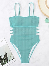 preiswerte Einteilige Badeanzüge-Damen Badeanzug Ein Stück Monokini Bademode Rückenfrei Bauchkontrolle Hohe Taillenlinie Schlank Urlaub Strandbekleidung Feste Farbe Halfterhals Ärmellos Badeanzüge