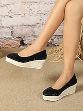 cheap Platform Heels-Women&#039;s Pink Velvet Espadrille Wedge Shoes, Casual Slip-On Platform Flats for Summer and Daily Wear