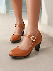 abordables Block Heels-escarpins Mary Jane roses classiques pour femmes - bout rond, bride à la cheville, talon moyen, tenue de travail de bureau