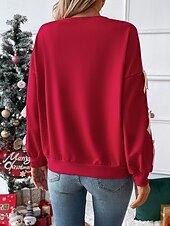 cheap Textured Hoodies &amp; Sweatshirts-Women&#039;s Sweatshirt Casual Plain Street Dailywear Crew Neck Patchwork Long Sleeve Red Fall Winter