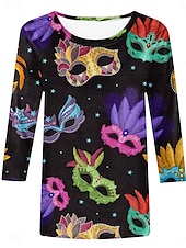 cheap Art&amp;Design tee-Carnival Women&#039;s T Shirt Graphic Casual Long Sleeve Crew Neck Regular Tops Daily Print Purple Spring Fall