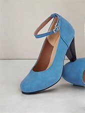 abordables Années 1950-escarpins élégants à bride à la cheville en daim bleu pour femmes avec talon bloc - parfaits pour les mariages et les occasions spéciales