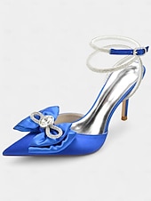 cheap Prom-Nude Satin Rhinestone Bow Pointed Toe Stiletto Heels for Women - Prom Party Shoes or Wedding