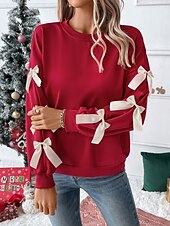 cheap Textured Hoodies &amp; Sweatshirts-Women&#039;s Sweatshirt Casual Plain Street Dailywear Crew Neck Patchwork Long Sleeve Red Fall Winter