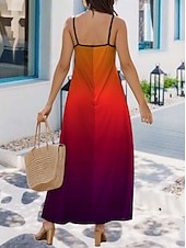 abordables Robes Tie and Dye et dégradé-Robe Maxi Femme Robe d&#039;Été Robe T A Ligne Robe Fleurie Robe Flowy Vacances Décontractée Quotidienne Ajustement Normal Ombre Sans Manches Col en V Rouge Été Printemps