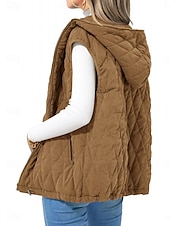 preiswerte Weste-Damen Puffer Weste Steppweste Windundurchlässig warm halten Patchwork Einfach Feste Farbe Täglich Standard Mit Kapuze Regular Fit Ärmellos Oberbekleidung Schwarz Weiß Kamel Herbst Winter