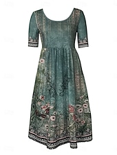 abordables Robes Bohémiennes-Femme Robe Maxi Robe casual Robe Évasée Robe Trapèze robe boheme Décontractées du quotidien Standard Floral Manche Courte Col V Noir Rouge bleu marine Bleu Roi Eté Printemps Automne