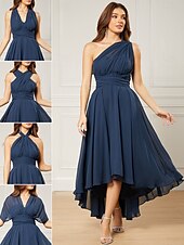 billiga Bröllopsgästklänningar-A-linjeformade bröllopsgästklänningar elegant klänning formell te-längd ärmlös en axel höst bröllopsgäst chiffong med rynkor