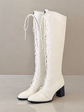 baratos Botas da moda-botas femininas elegantes de couro sintético marrom com cadarço e salto bloco | perfeitas para o outono e inverno