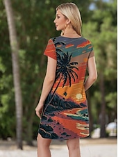 levne hawaiské šaty-Dámské mini šaty každodenní šaty malé šaty tričkové šaty sundress shift šaty party stylové boho dovolená party každodenní volný střih tropické krátký rukáv V-výstřih oranžové jaro podzim