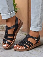 billiga Avslappnade sandaler-bekväma svarta gladiatorsandaler för kvinnor perfekta för strandsemester och fritidskläder