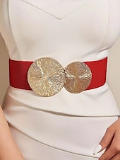 cheap Women&#039;s Belt-Women&#039;s Elastic Waist Belt with Gold Circle Buckle - Fashionable Wide Stretch Belt for Dresses, Casual and Formal Occasions