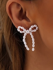 cheap Women&#039;s Earring-Elegant Pearl Bow Earrings with Delicate Design | Perfect for Everyday Wear and Special Occasions