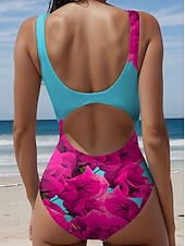 abordables Maillots de bain une pièce-Maillots de bain femmes maillot de bain une pièce monokini sans dos contrôle du ventre taille haute slim vacances plage maillot de bain floral en U sans manches