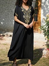 abordables Robes Bohémiennes-Femme Robe Maxi Robe casual robe boheme Décontractées Vacances du quotidien Standard Floral Demi Manches Col V Rouge Bleu Dorée Eté Printemps Automne