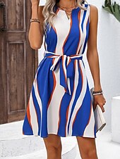 abordables Robes d&#039;été-Femme Robe mi-longue Robe Trapèze Tropique mode Décontractées Vacances du quotidien Standard Floral Graphic Sans Manches Col V Bleu Printemps Automne