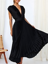 ieftine Rochii Party-Pentru femei Rochie casual Rochie Maxi Zdrobit Casual În V Fără manșon Negru Șampaniu Fucsia Culoare