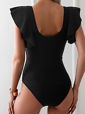 billiga One-piece-baddräkter-Dam Badkläder En bit Monokini Baddräkt Volang Öppen rygg Magkontroll Hög midja Smal Semester Standkläder Ensfärgat V-hals Ärmlös Baddräkter