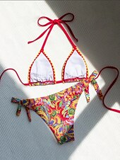 tanie Zestawy bikini-Damskie Stroje kąpielowe Bikini 2 szt Bezczelny Kostium kąpielowy Odkryte plecy Szczupła Urlop Stroje plażowe W Tureckie Wzory Kantarka Bez rękawów Kostiumy kąpielowe