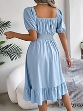 economico Abiti da campagna-Per donna Mini abito Abito casual Abito linea A Abito da lattaia Moda Essenziale Informale Da mare Giornaliero Standard Liscio Manica corta Squadrata Cachi Azzurro Estate Primavera