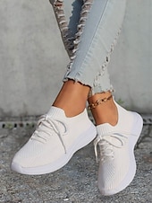 preiswerte Damen-Sneaker-weiße, leichte Strick-Schnürsneaker für Damen – atmungsaktive Sportschuhe zum Laufen, Gehen und für den Komfort im Alltag