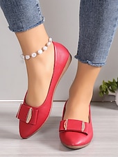 cheap Women&#039;s Flats-Women&#039;s Brown Faux Leather Pointed-Toe Flats with Bow and Rhinestone Detailing - Casual and Office Wear Shoes