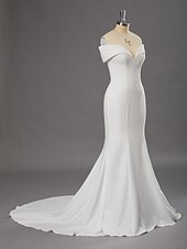 economico Abiti da sposa-Abiti da sposa da cerimonia A-Line scollo a V senza maniche lunghezza totale abiti da sposa in raso con strascico e arricciature 2025