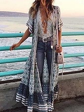 preiswerte Ausgefallene Kleider-Damen kleid lang Casual kleid A Linie Kleid Boho-Kleid Stilvoll Brautkleider schlicht Urlaub Täglich Regular Fit Blumen Kurzarm V Ausschnitt Blau Frühling Herbst