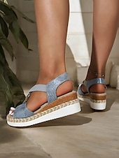 preiswerte Lässige Sandalen-Damen-Espadrille-Keilsandalen im Boho-Stil mit metallischem Ringdetail – Riemchen-Sommerschuhe für Freizeit und Strand