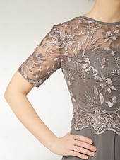tanie Kombinezony mamy-Kombinezony dla matki panny młodej Elegancka sukienka w kształcie diamentu Długość do kostek Elastyczny Chiffon krótki rękaw z koronkowymi plisami
